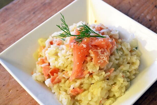 Risotto met gerookte zalm