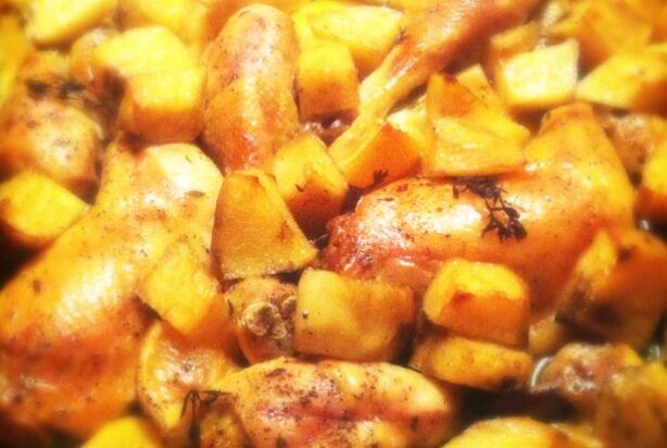 Kip uit de oven met citroen, knoflook en zoete aardappel